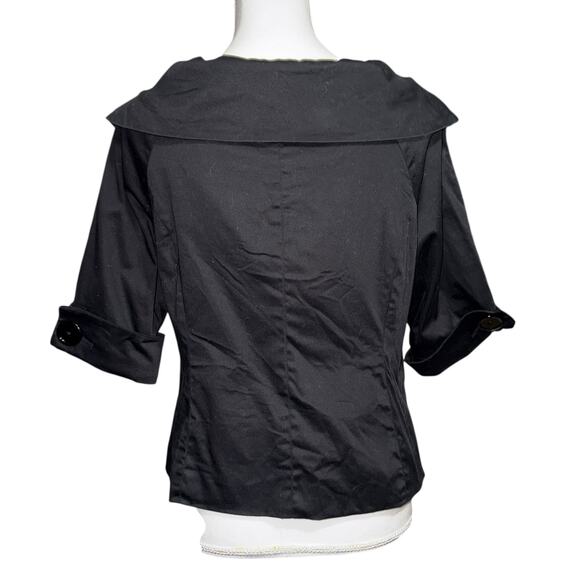 Vintage Black Portrait Collar Cropped Short Sleeve Jacket Blazer Zebra Lined SZ6 - Picture 5 of 13